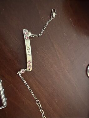 Brighton Silver LOVE Bracelet with Pink Crystal Accents